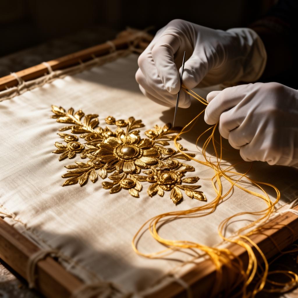 Karigar hand-embroidering zardozi